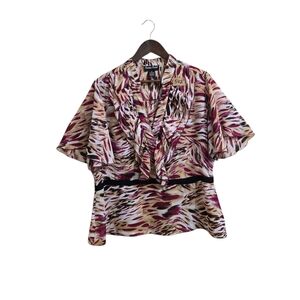 Bonnie Evans Blouse Size 2X Short Sleeve V Neck Button Up Career Casual